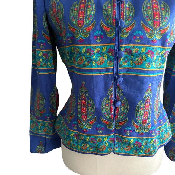 ADRIANNA PAPELL 100% Silk Vintage Patterned Blazer Jacket Size 4P - Picture 7 of 8